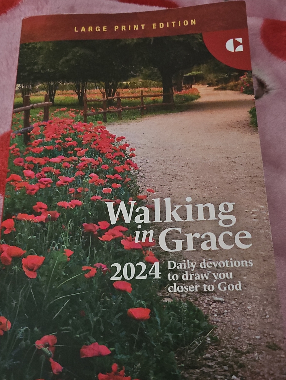 Walking in Grace 2024 Daily Devotional Book - Red Floral Cover